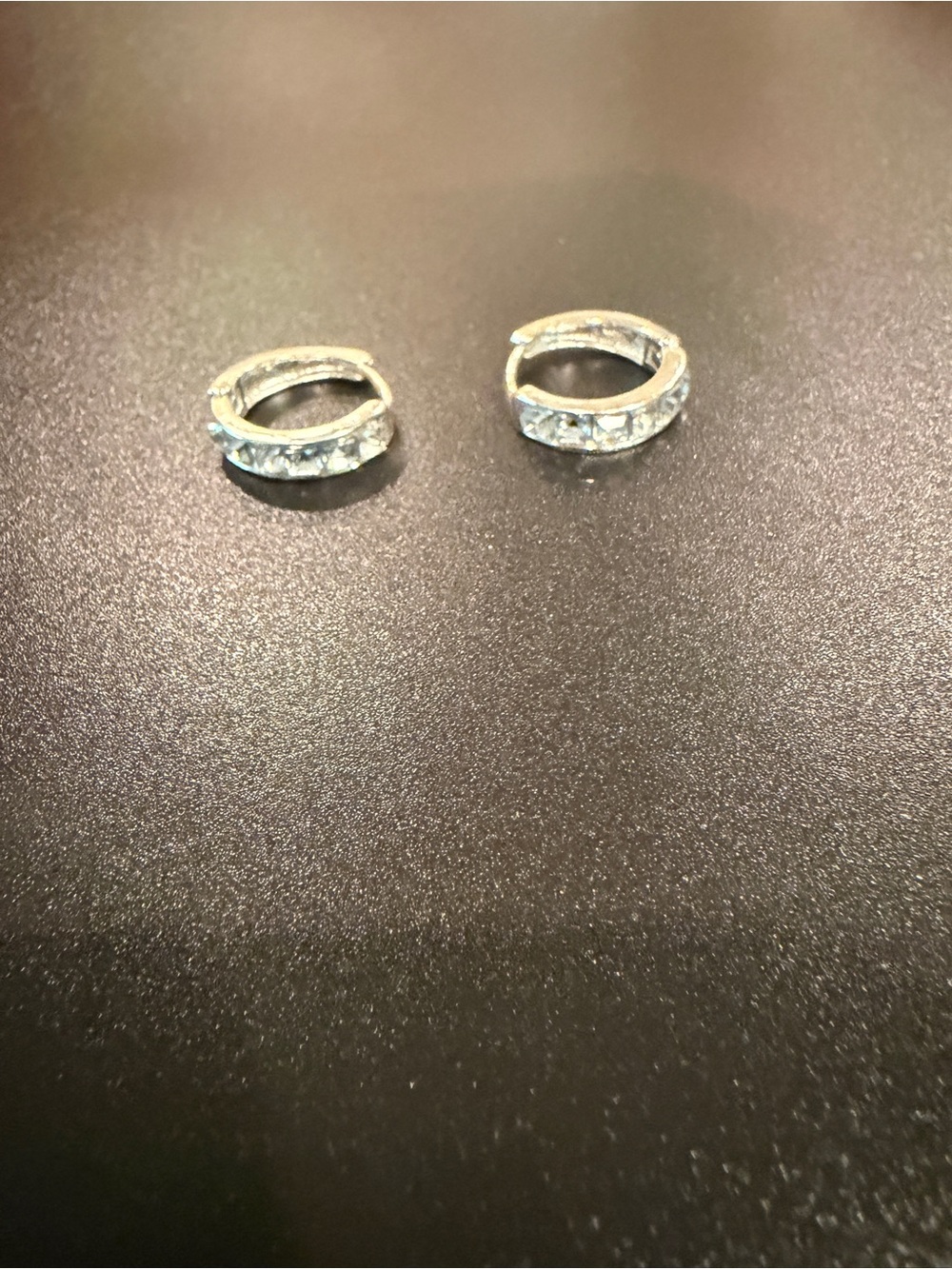 Silver Crystal Huggie Hoop Earrings - Clear Stone Accent